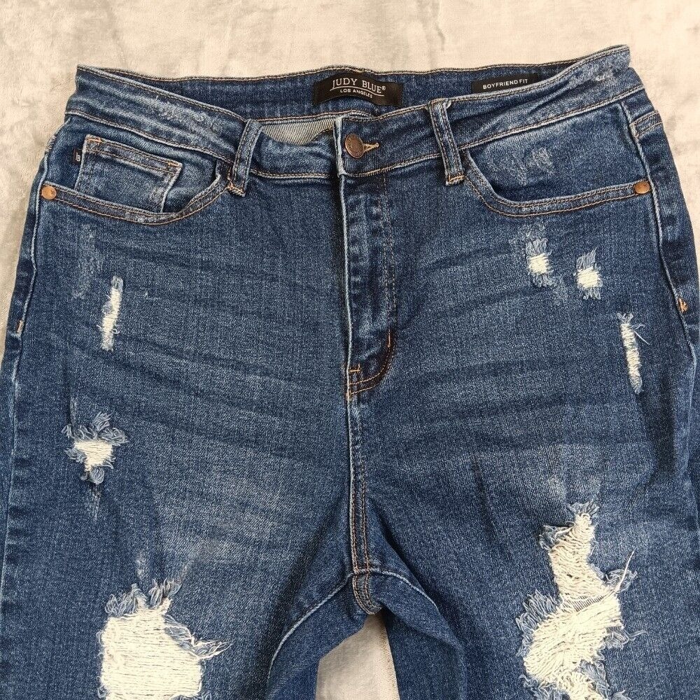 Judy Blue Sz 13/31 Distressed Jeans Boyfriend Fit Ripped Denim Dark Wash Womens - Picture 3 of 11